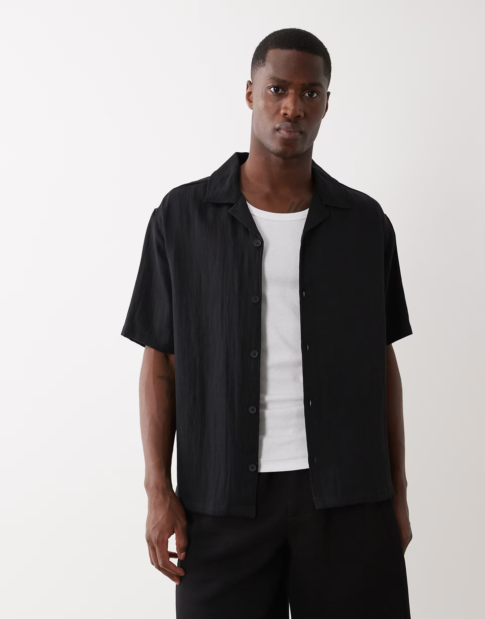 ASOS Bershka Rustic short sleeve shirt in black - 1