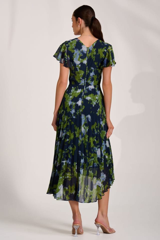 Jolie Moi Jolie Moi Women's Cap Sleeve Pleated Chiffon Maxi Dress in Dark Blue - 2