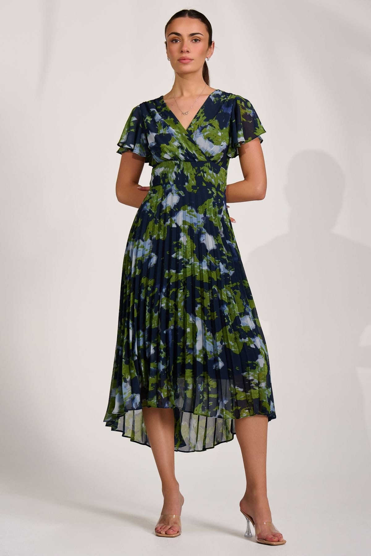 Jolie Moi Jolie Moi Women's Cap Sleeve Pleated Chiffon Maxi Dress in Dark Blue - 4