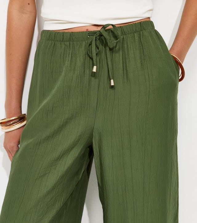 New Look Women's Light Khaki Crinkle Wide Leg Trousers New Look - 3