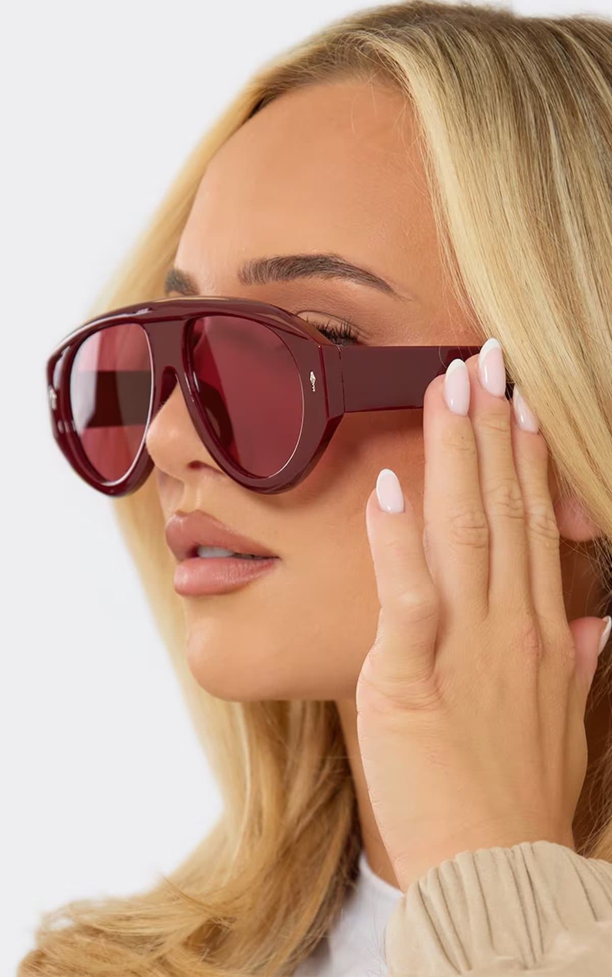 EGO Oversized Aviator Style Tinted Lense Sunglasses In Red, Women's Size UK 0