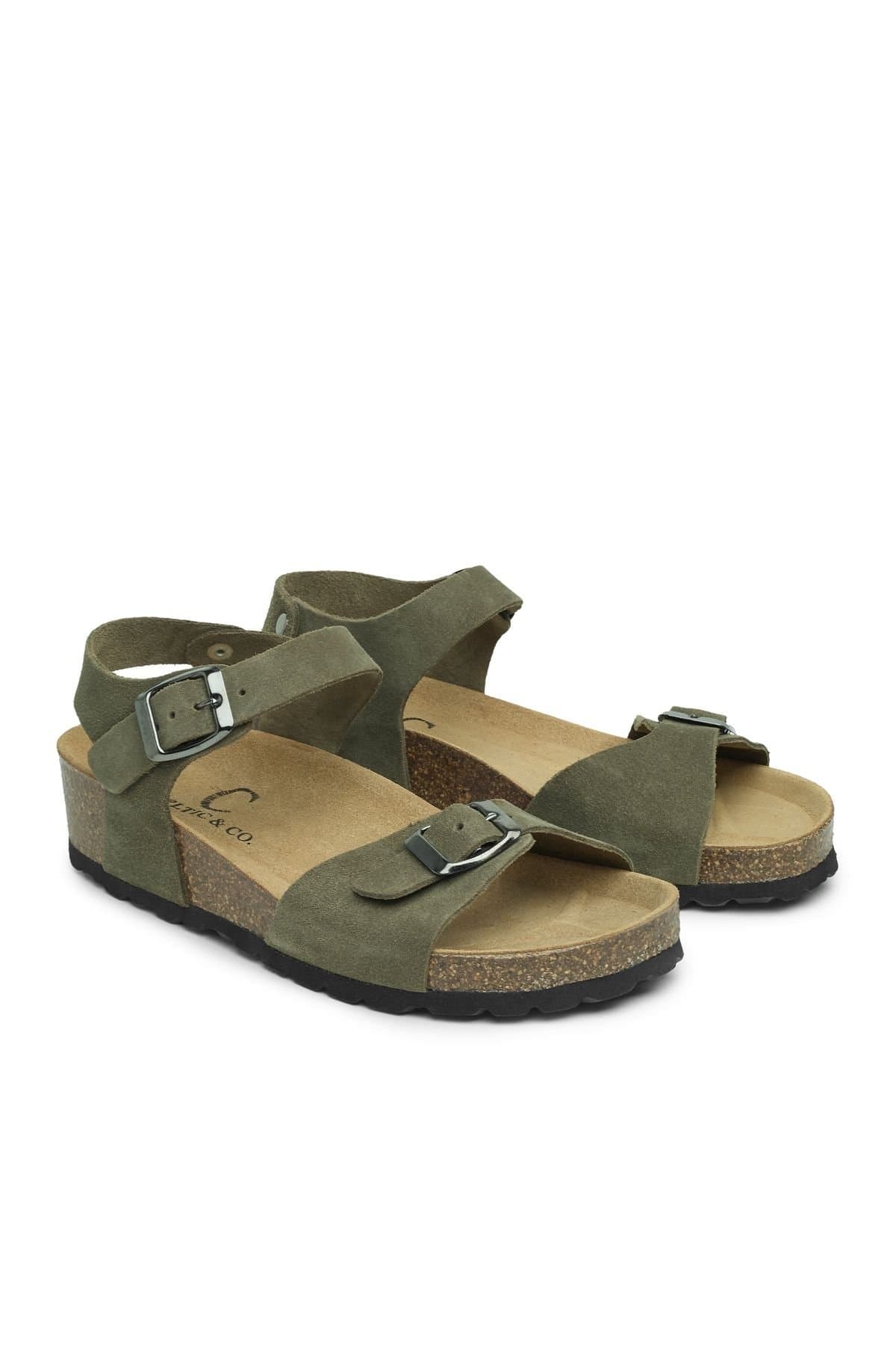 Celtic & Co Celtic & Co Women's Low Wedge Dbl Buckle Sandal in Olive