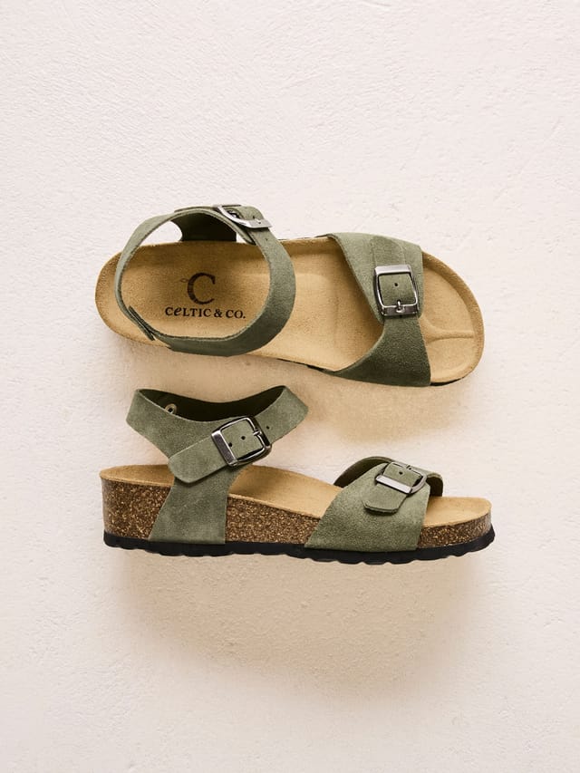 Celtic & Co Celtic & Co Women's Low Wedge Dbl Buckle Sandal in Olive - 2
