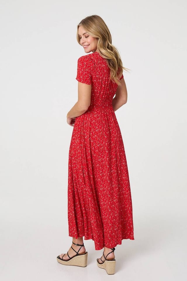 Izabel London Izabel London Women's Ditsy Floral A-Line Maxi Dress in Red - 3