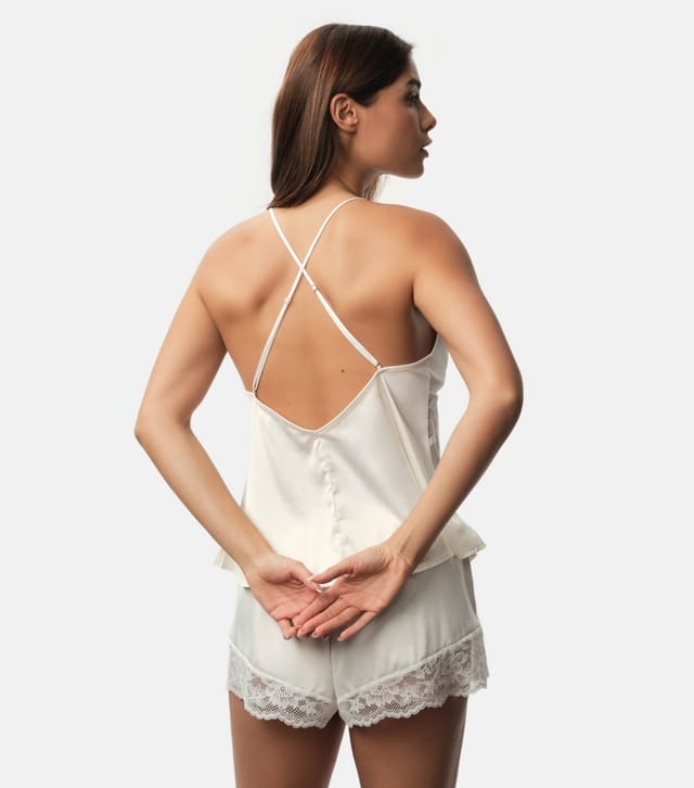 Dorina Women's Off White Lace Trimmed Satin Cami Top Dorina New Look - 3