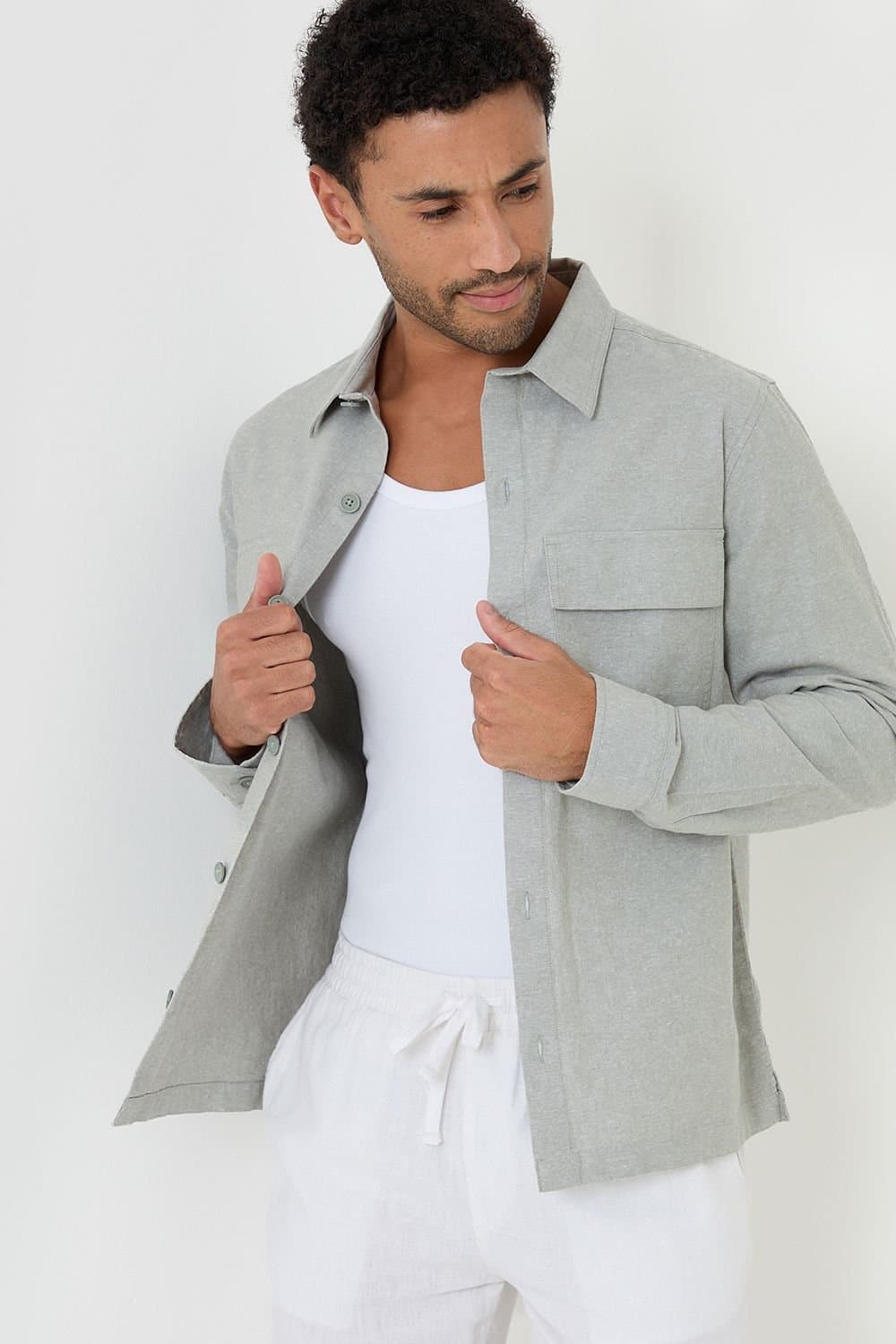 Threadbare Threadbare Men's Linen Blend Lightweight Shacket in Pale Green
