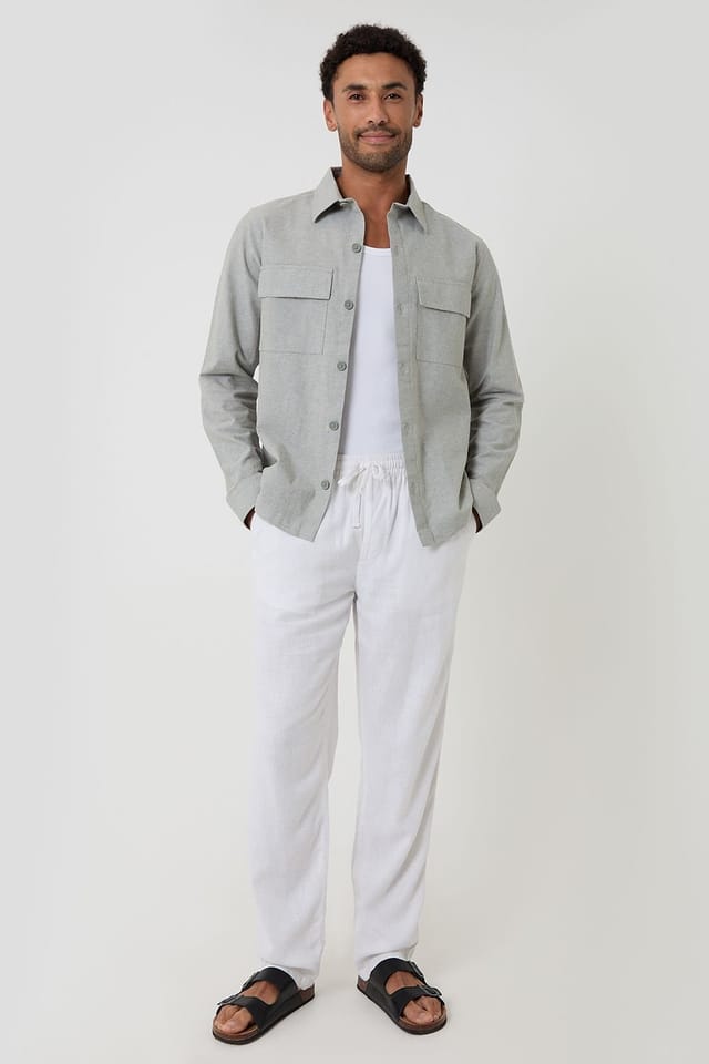 Threadbare Threadbare Men's Linen Blend Lightweight Shacket in Pale Green - 3