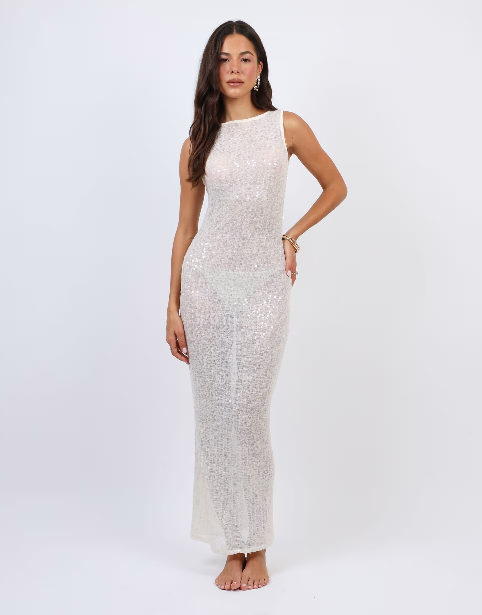ASOS Simmi London Sheer sequin beach maxi dress in cream