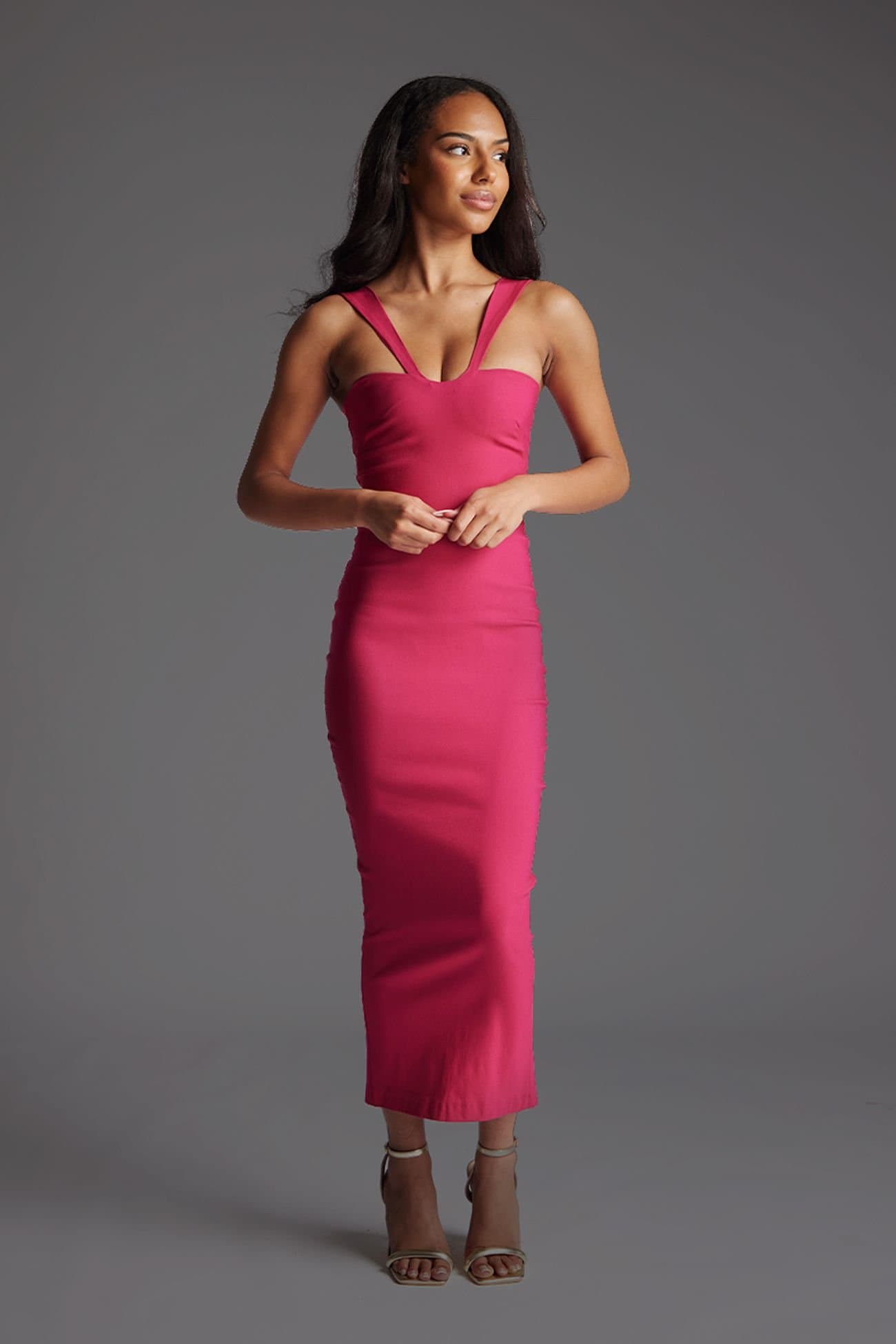 Vesper Vesper Women's Sweetheart Neckline Bodycon Midaxi Dress in Cerise