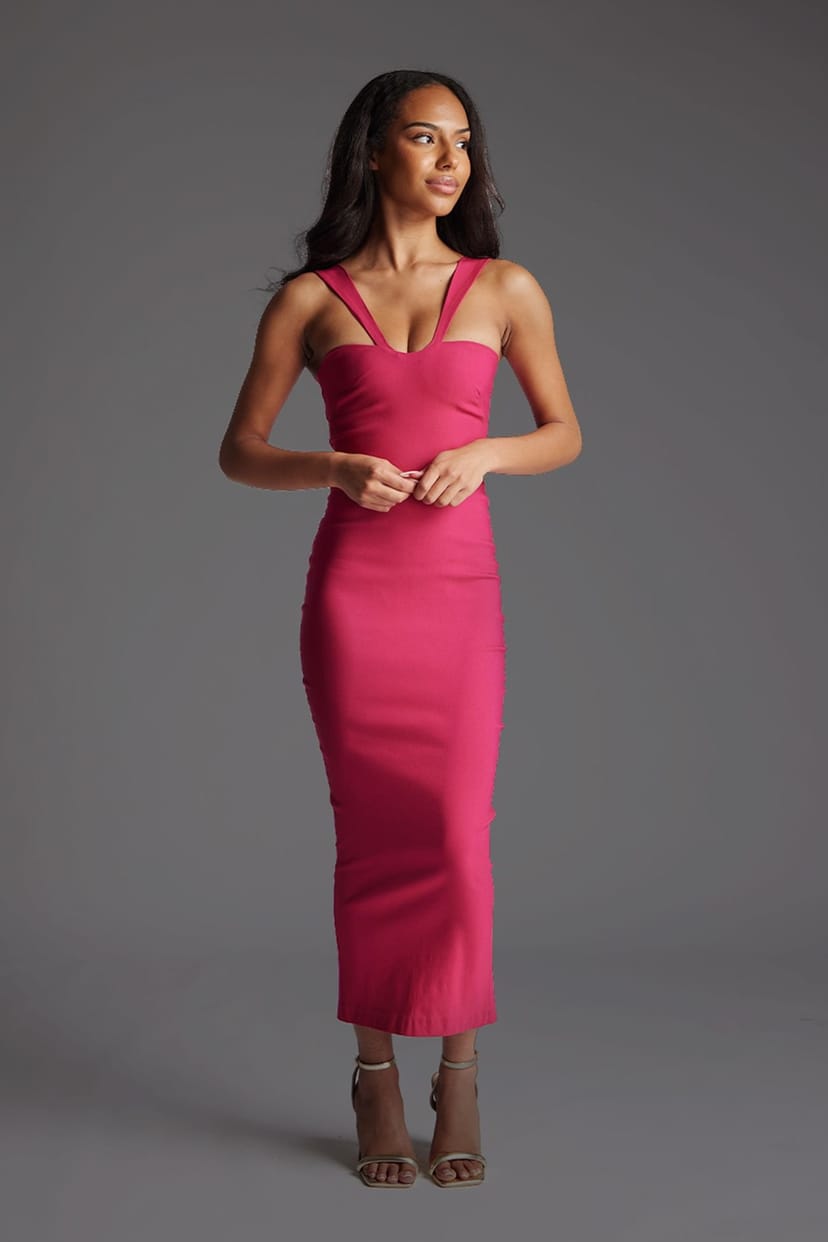 Vesper Vesper Women's Sweetheart Neckline Bodycon Midaxi Dress in Cerise - 1