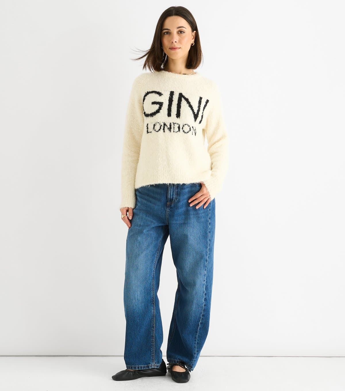 Gini London Women's Petite Cream Textured Knit Loose Fit Jumper Gini London New Look