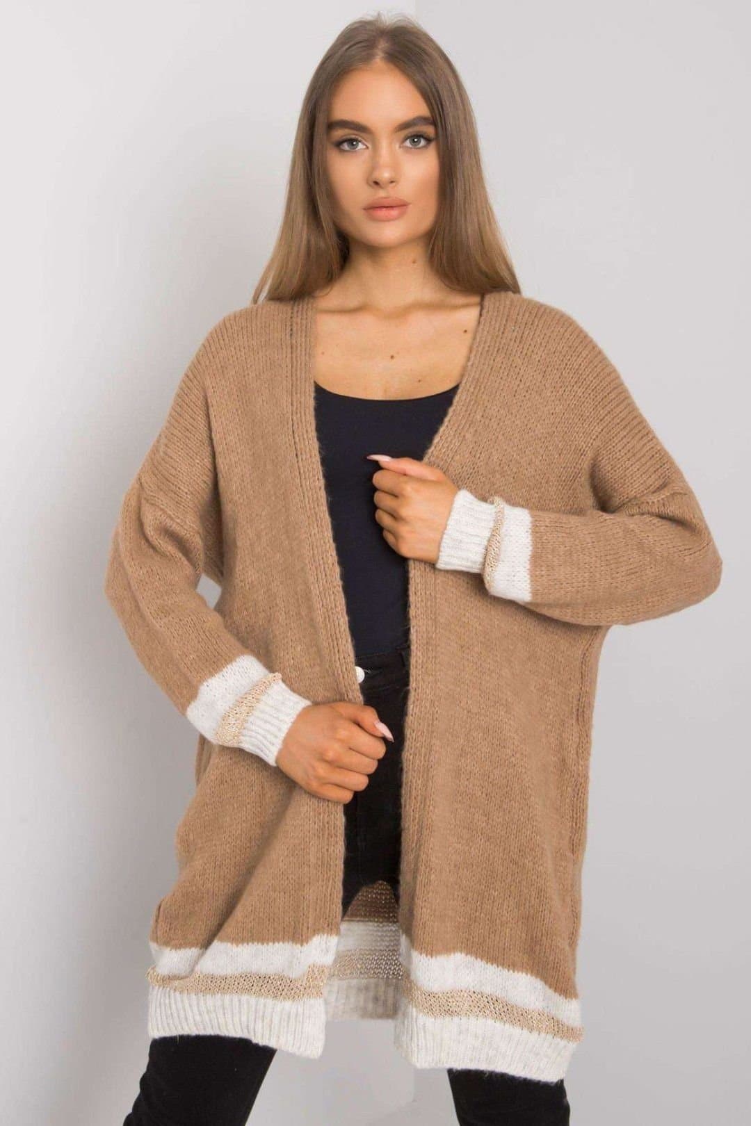 Love Lace Love Lace Women's Unbuttoned Camel Knit Cardigan in Brown