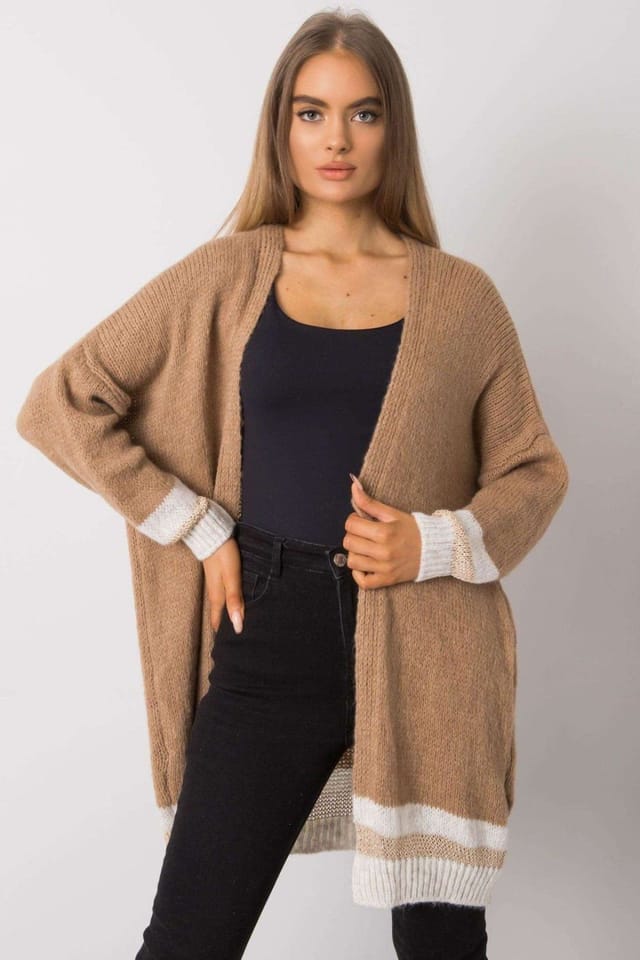 Love Lace Love Lace Women's Unbuttoned Camel Knit Cardigan in Brown - 2