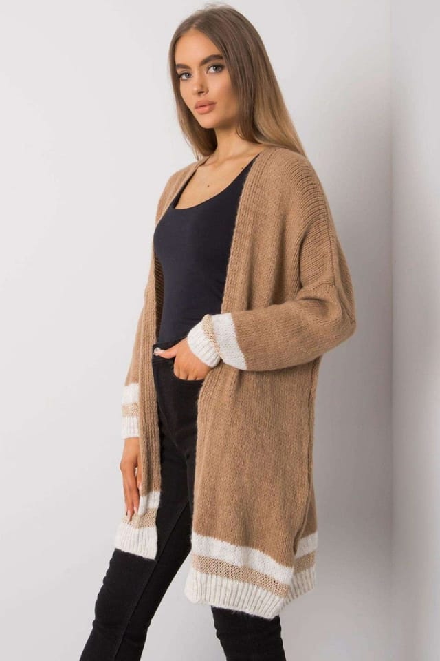 Love Lace Love Lace Women's Unbuttoned Camel Knit Cardigan in Brown - 3