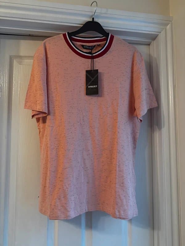 D project D-Project Men’s coral  T-Shirt UK Size L | Striped Ribbed Crew Neck Casual Everyday Tee BNWT Rep £39