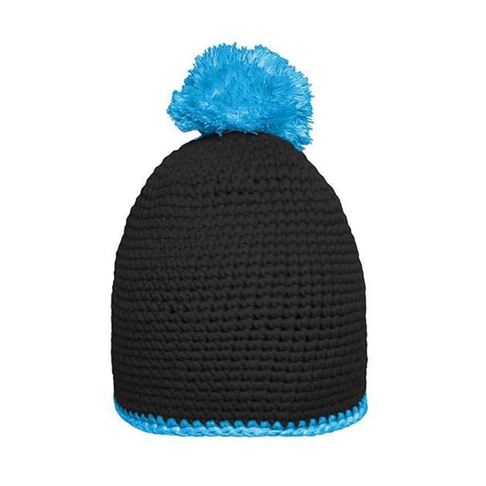 Myrtle Beach Myrtle Beach Men's Contrast Striped Pom Pom Beanie in Jet Black