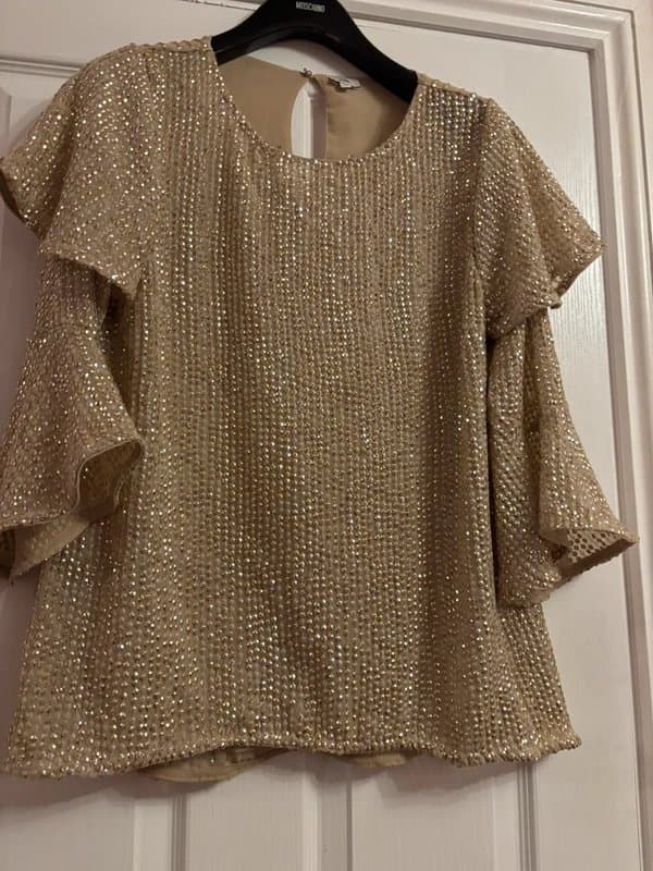 River Island River island gold sequin lined ruffle top wedding party holiday 12 same day post