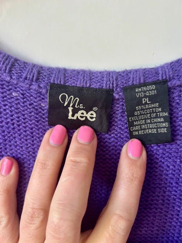 Ms. Lee Vintage Ms Lee Purple Knitted Vest Embroidered Floral Hat Zip Up Size L Petite Range