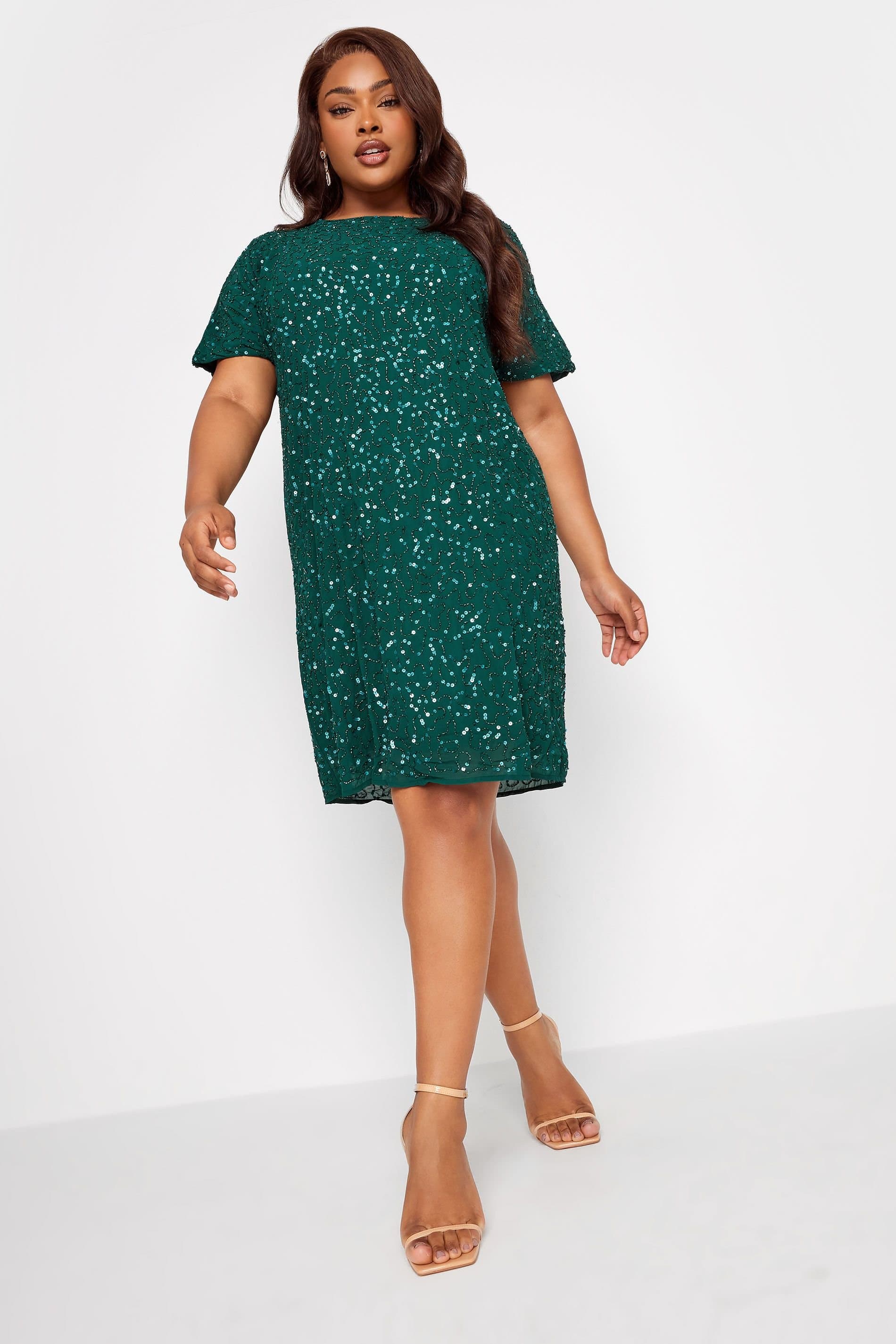 Yours Yours Women's Embellished Shift Dress in Bottle Green