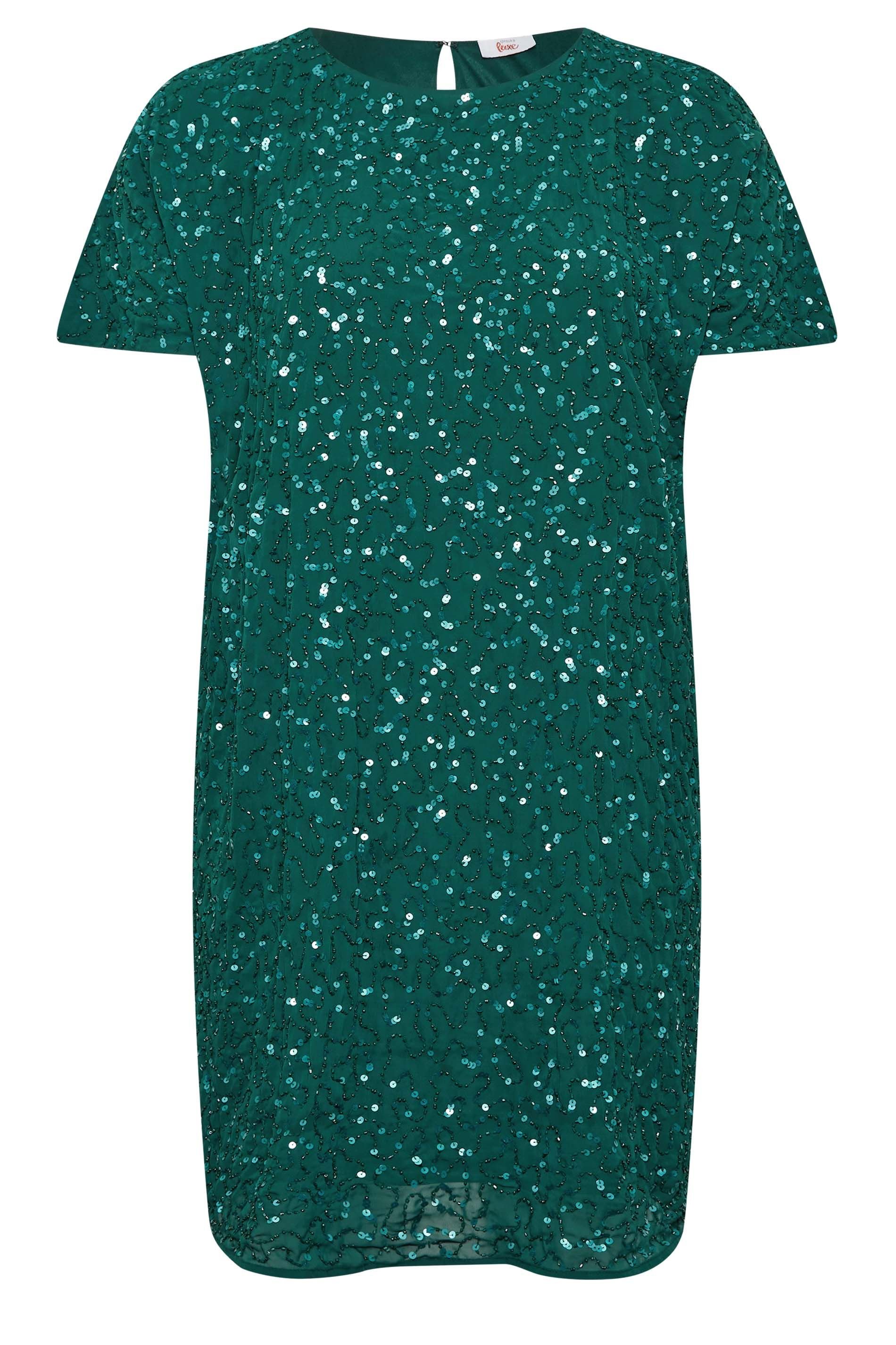 Yours Yours Women's Embellished Shift Dress in Bottle Green - 3