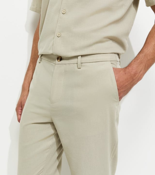 New Look Men's Mint Green Slim Linen Look Chino Trousers New Look - 2