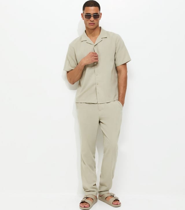 New Look Men's Mint Green Slim Linen Look Chino Trousers New Look - 3