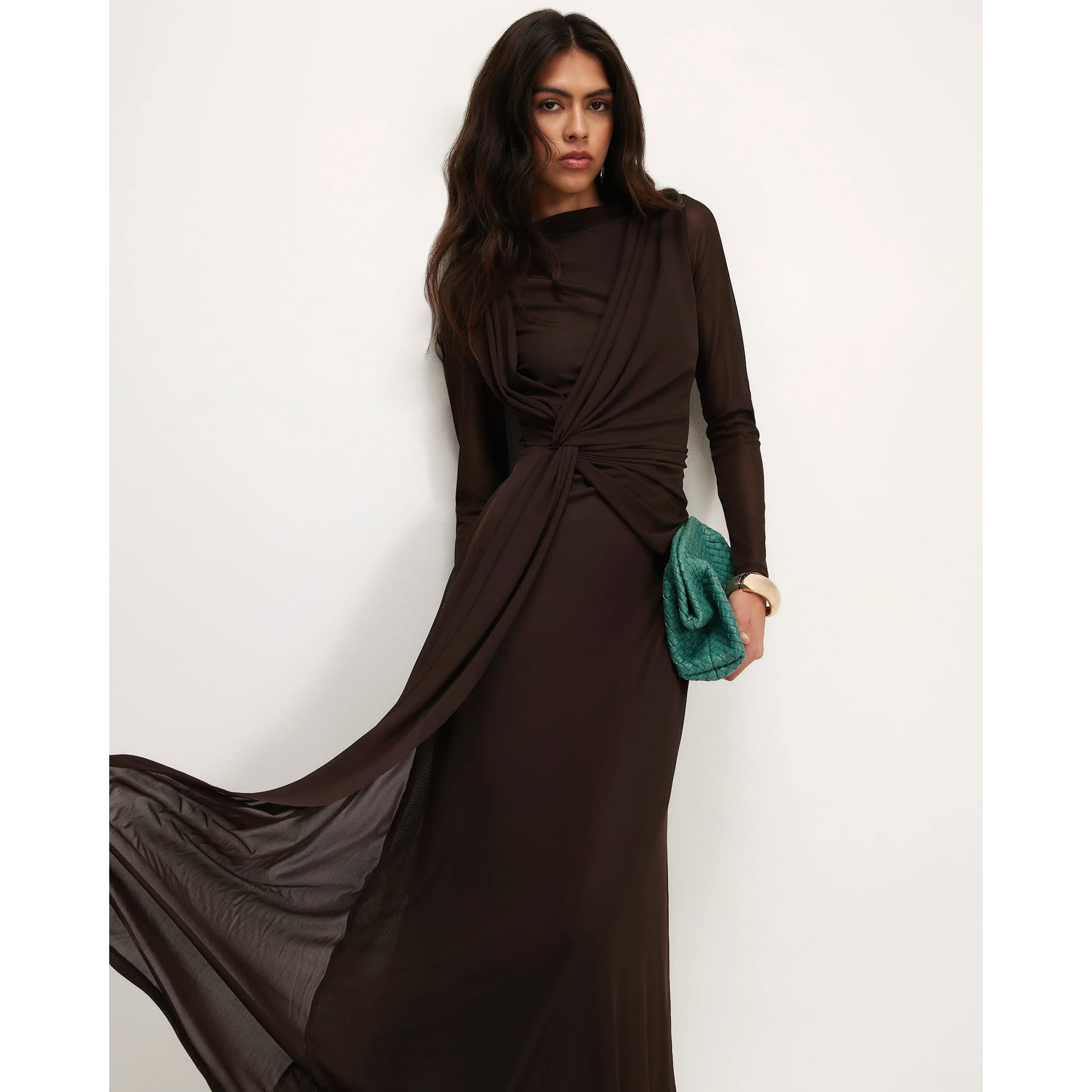 River Island River Island Womens Brown Sheer Drape Maxi Dress