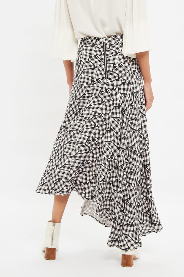 Louche Louche Women's Carole Gingham Twist Print Asymmetric Midi Skirt in Black - 2