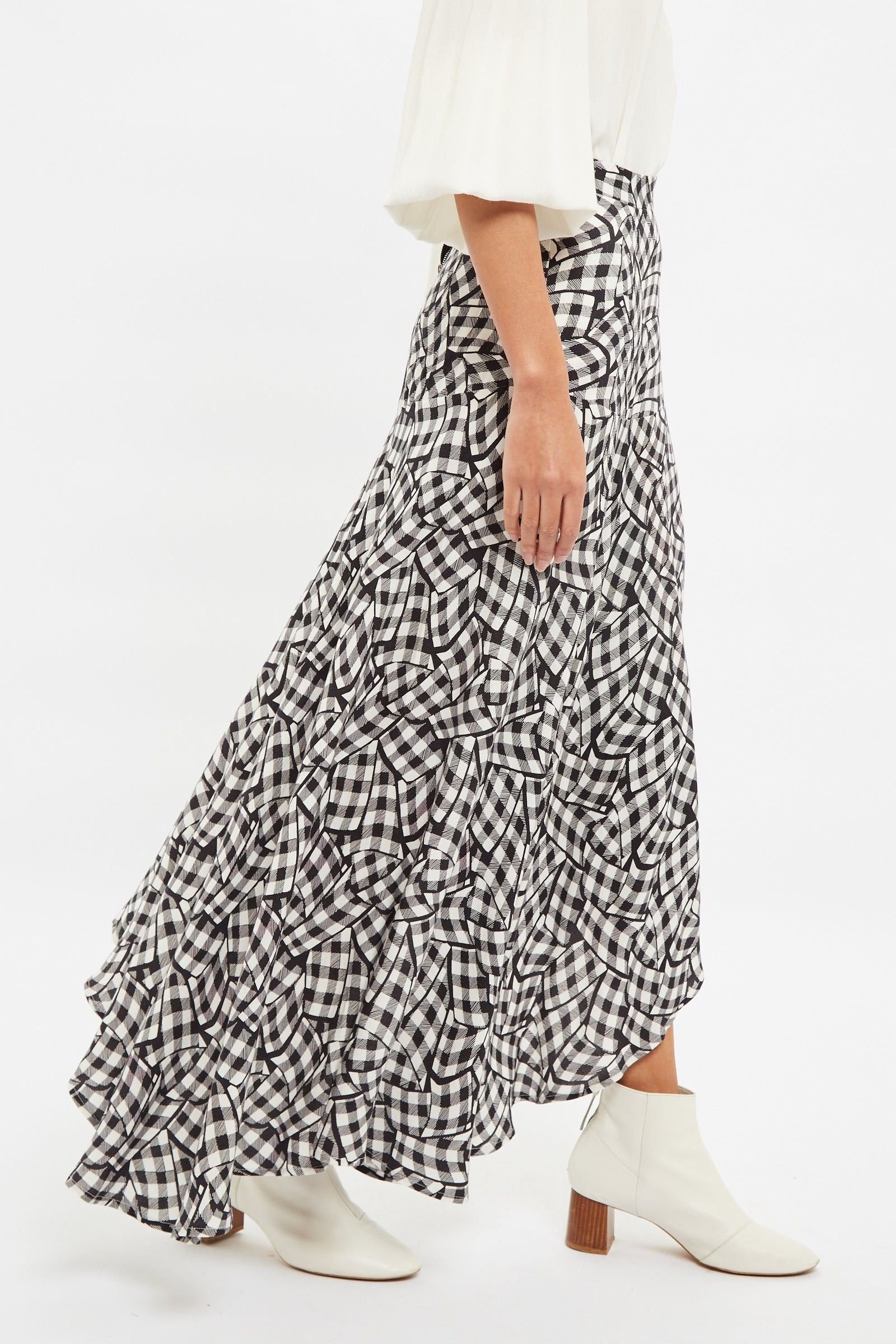 Louche Louche Women's Carole Gingham Twist Print Asymmetric Midi Skirt in Black - 3