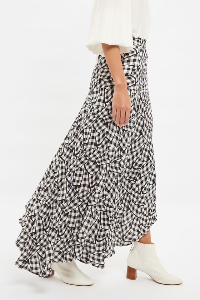 Louche Louche Women's Carole Gingham Twist Print Asymmetric Midi Skirt in Black - 3