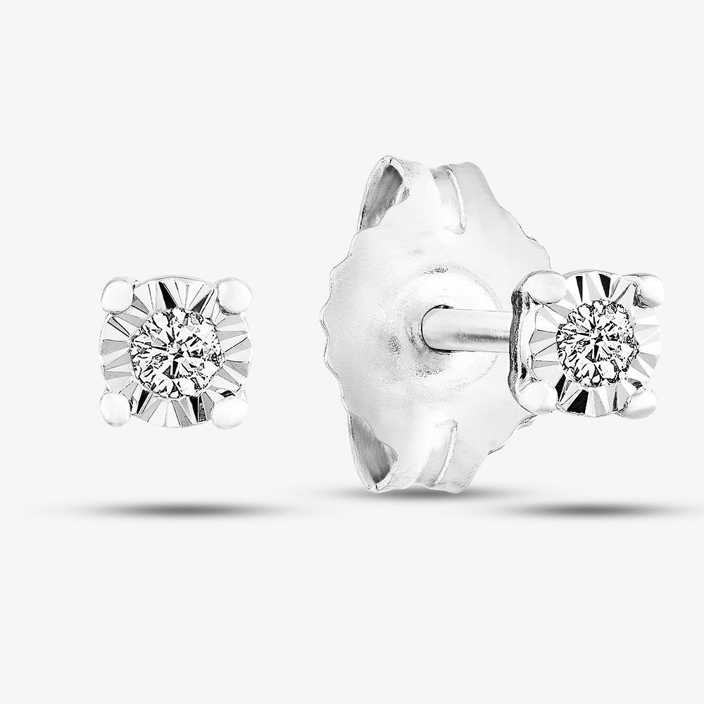 T.H.Baker T.H.Baker Women's 9ct White Gold 0.03ct Diamond Stud Earrings E4058W/03-10 in Silver - 2