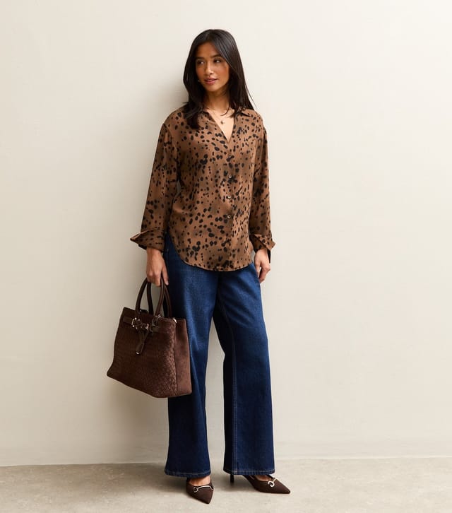 New Look Women's Petite Brown Spotty Open Collar Shirt New Look - 3