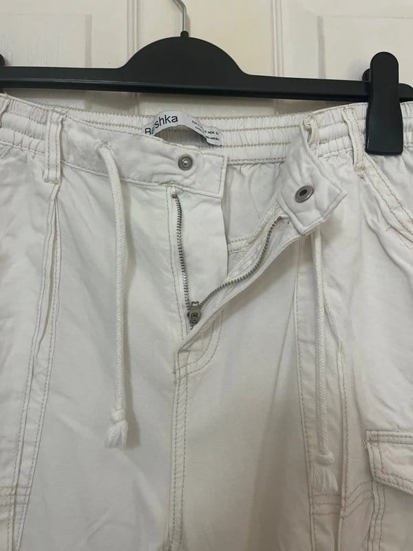 Bershka White Wide Leg Trousers