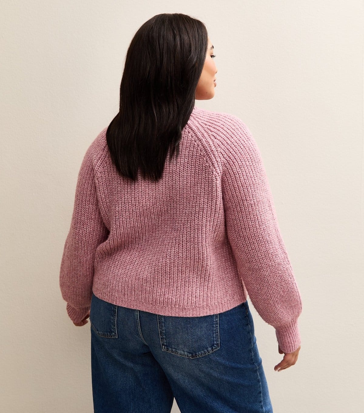 New Look Women's Plus Size Pink Ribbed Knit Raglan Sleeve Cardigan Curves New Look - 4