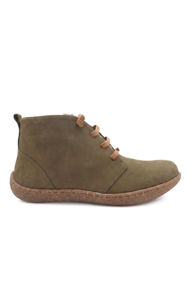 Pavers Pavers Women's Leather Chunky Lace Ankle Boots in Olive - 2
