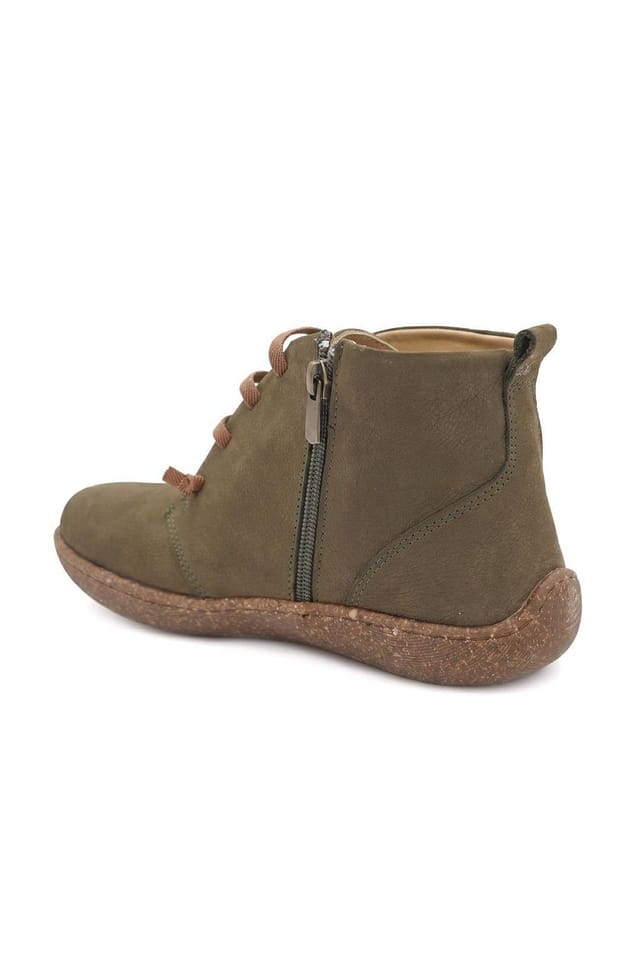 Pavers Pavers Women's Leather Chunky Lace Ankle Boots in Olive - 3