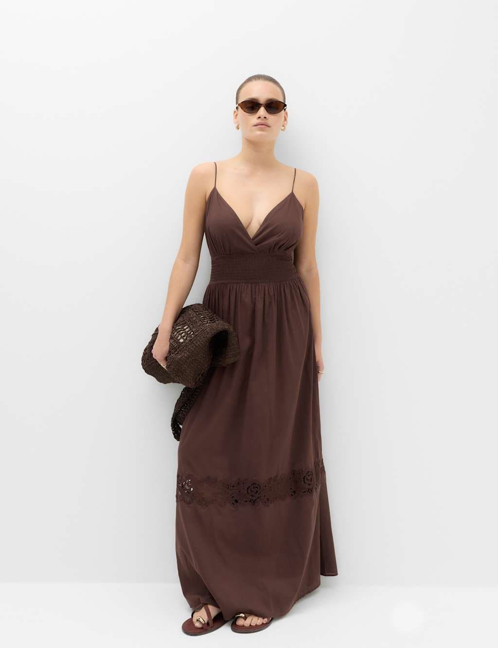 Marks & Spencer M&S Pure Cotton Lace Insert Beach Dresses Peat