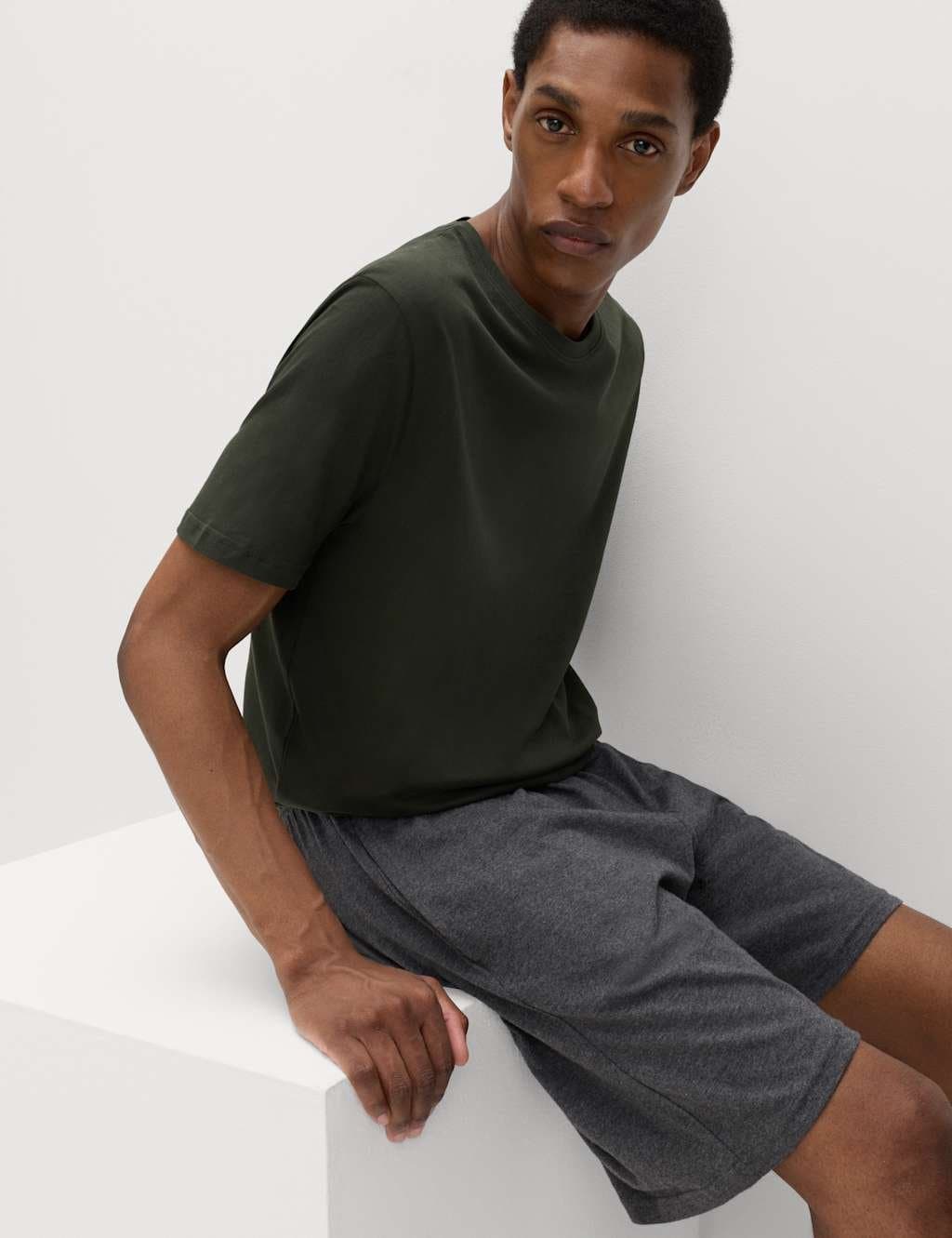 Marks & Spencer M&S Pure Cotton Pyjama Set Khaki Mix