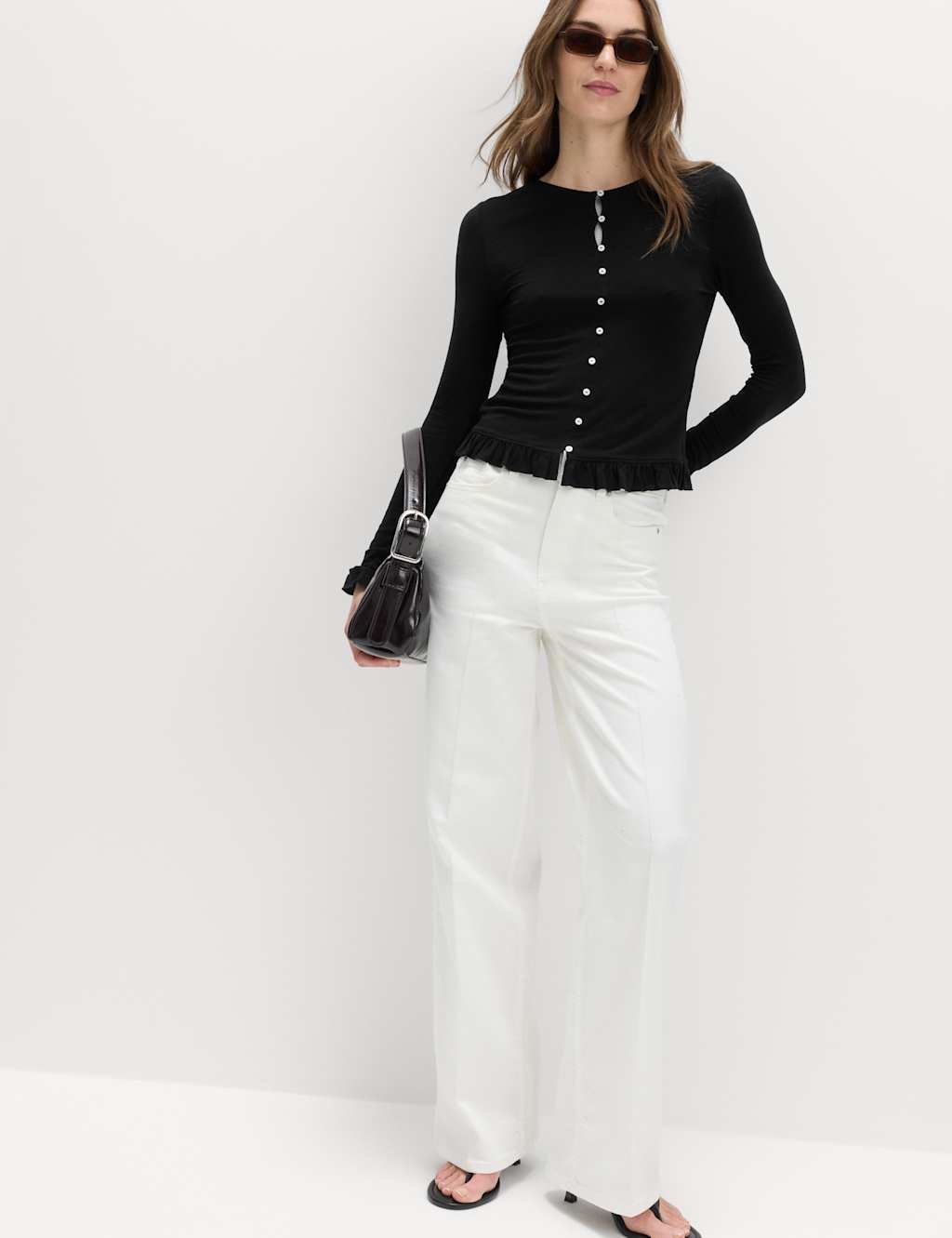 Marks & Spencer M&S Ruffle Button Through Cardigan Black - 2