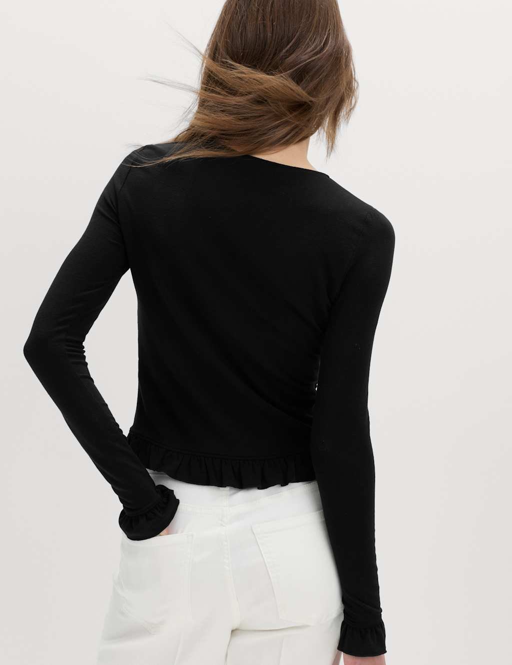 Marks & Spencer M&S Ruffle Button Through Cardigan Black - 3