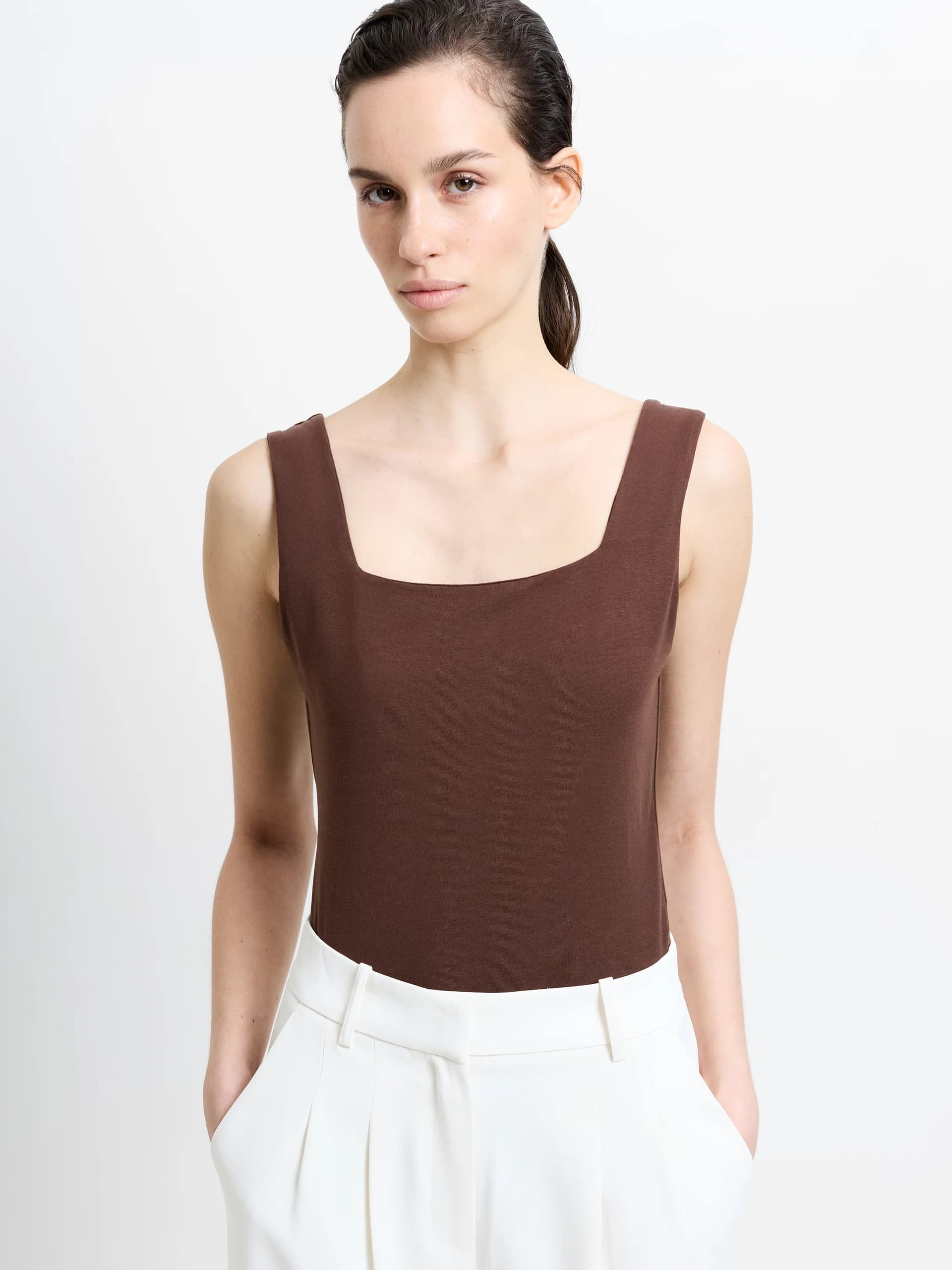 French Connection French Connection Chocolate Brown Square Neck Bodysuit
