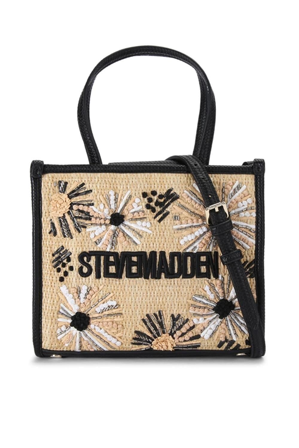 Steve Madden STEVE MADDEN Women's 'Decor Bag Black Raffia' in Beige