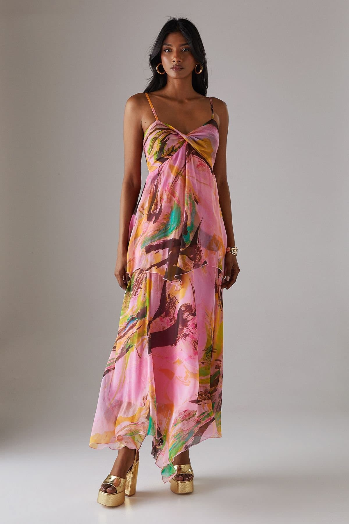 Warehouse Warehouse Women's Chiffon Asymmetric Double Layer Bandeau Maxi Dress