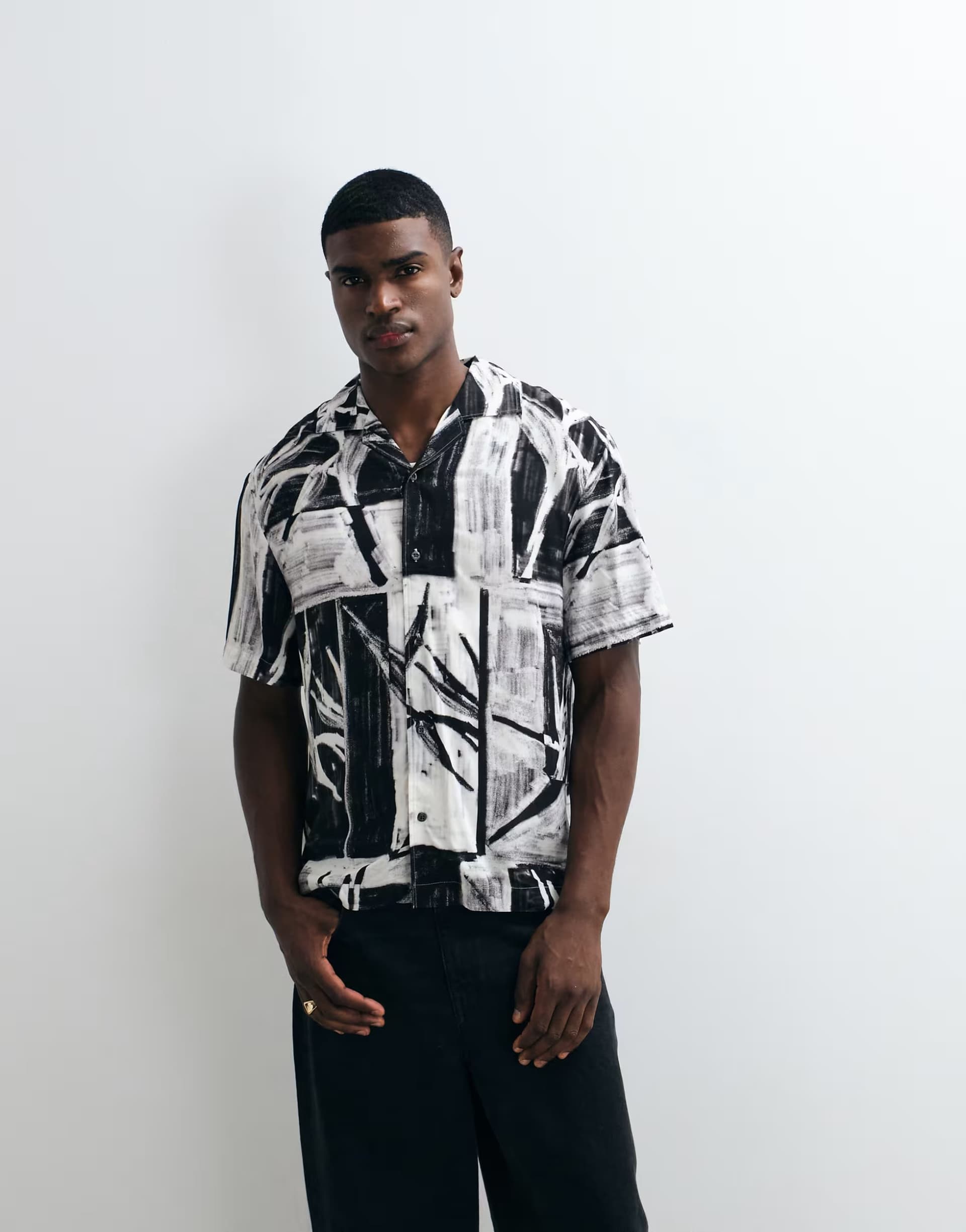 ASOS HUGO Red revere collar printed shirt in black