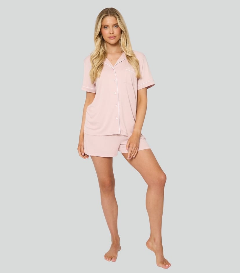 Loungeable Women's Pink Short Sleeve Top and Shorts Pyjama Set Loungeable New Look - 1