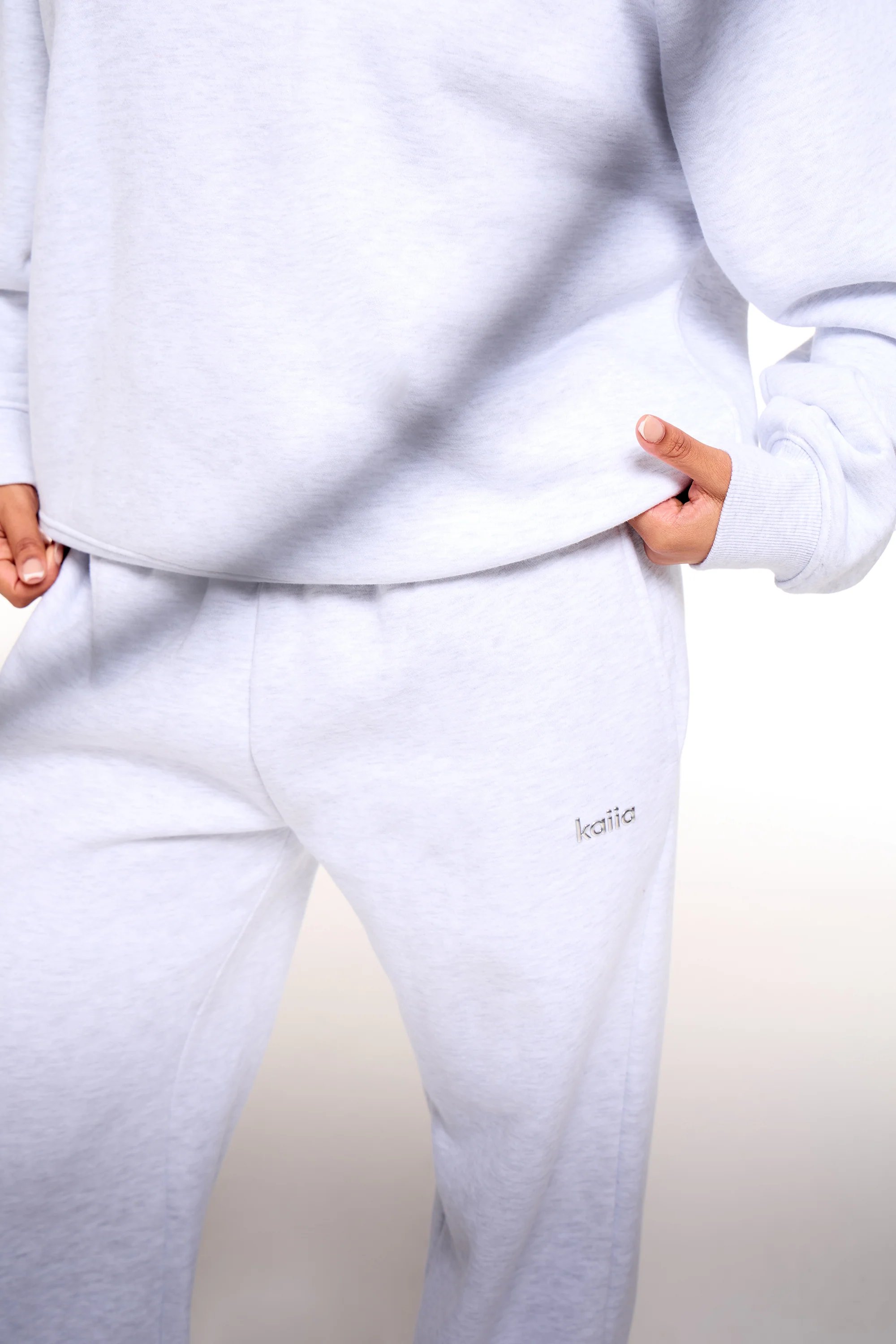 Kaiia Kaiia Chrome Logo Wide Leg Joggers Grey Melange - 2