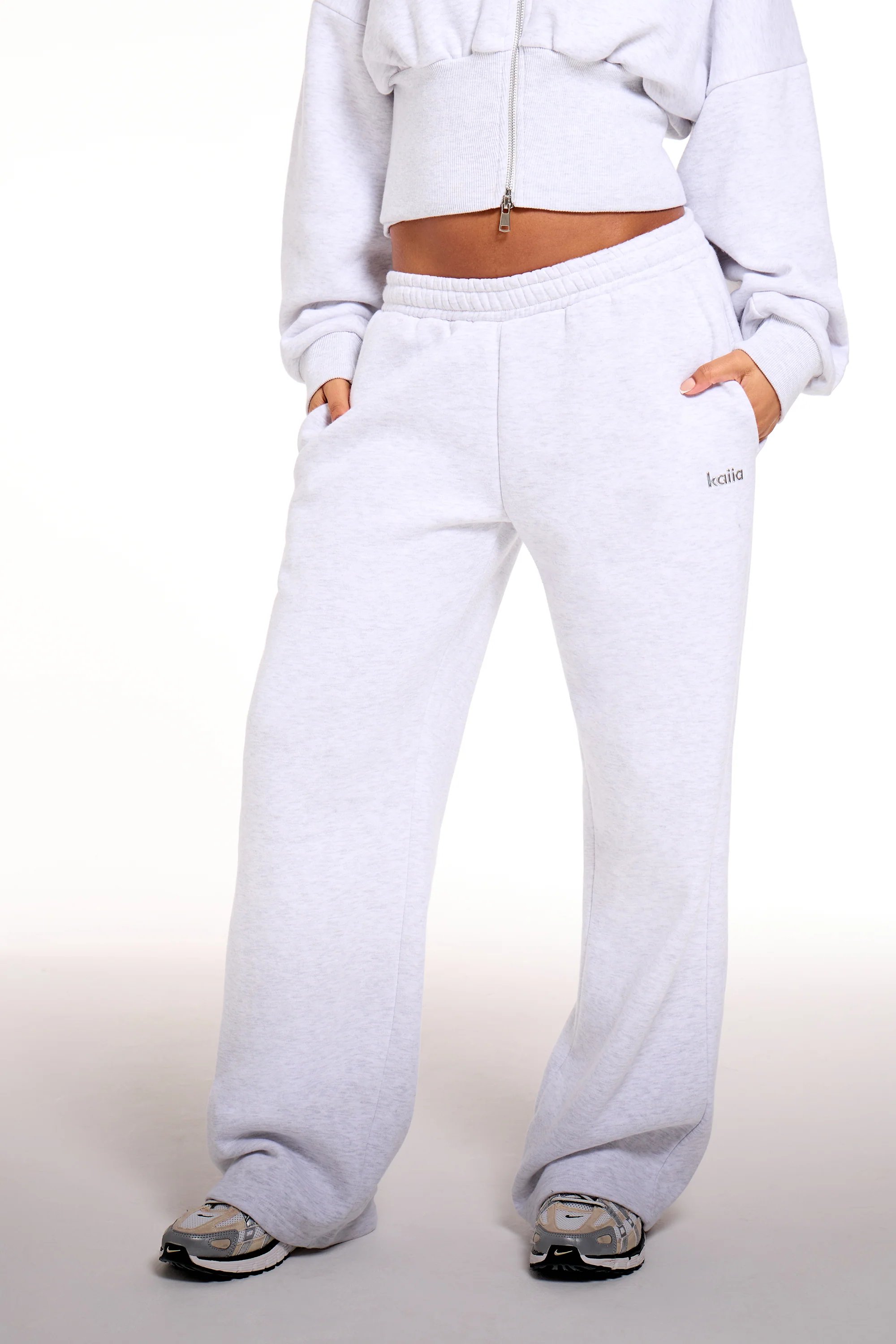 Kaiia Kaiia Chrome Logo Wide Leg Joggers Grey Melange - 3