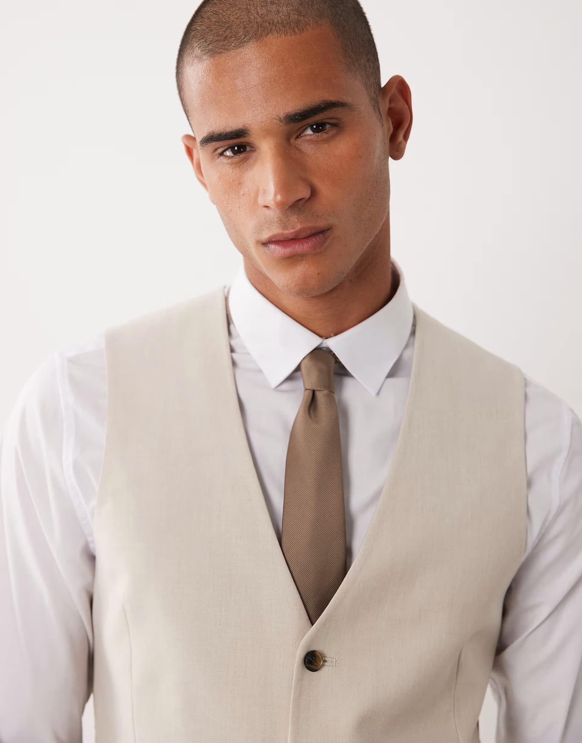 ASOS ASOS DESIGN skinny suit waistcoat in beige