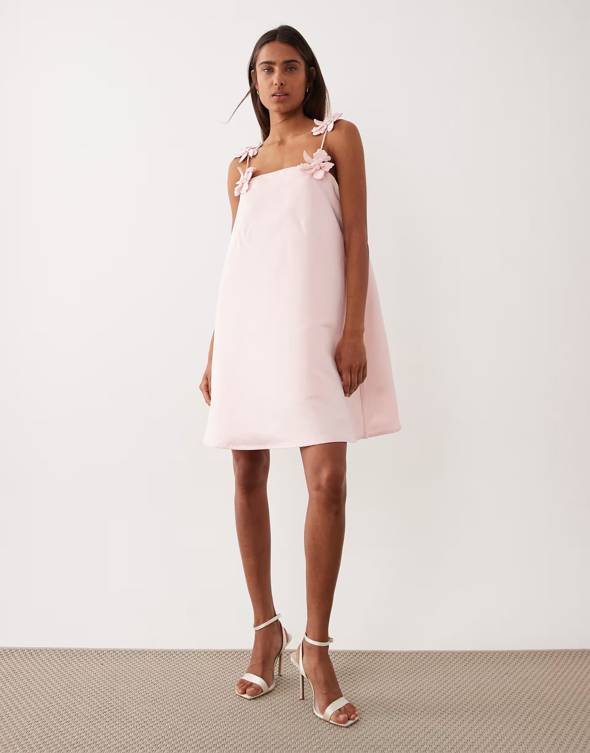 ASOS YAS structured satin mini dress with floral applique straps in rose pink