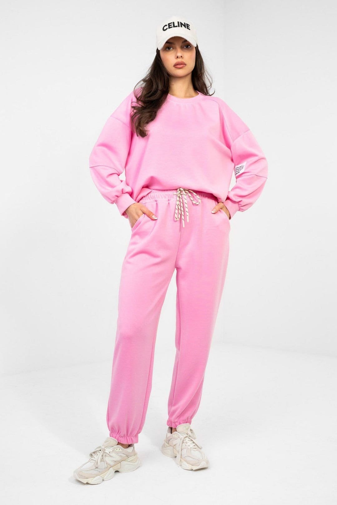 Love Lace Pink Viscose-Elastane Casual Tracksuit Set